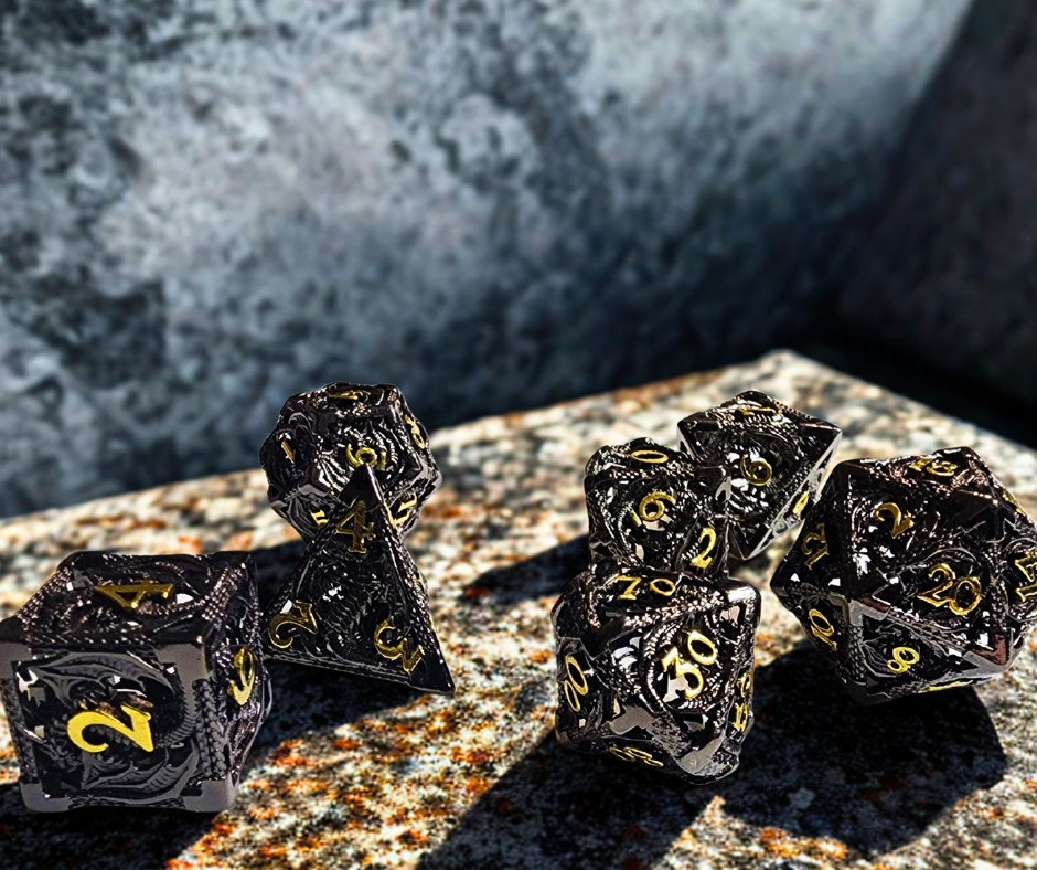 Burnished Justice Hollow Metal Polyhederal Dice Set
