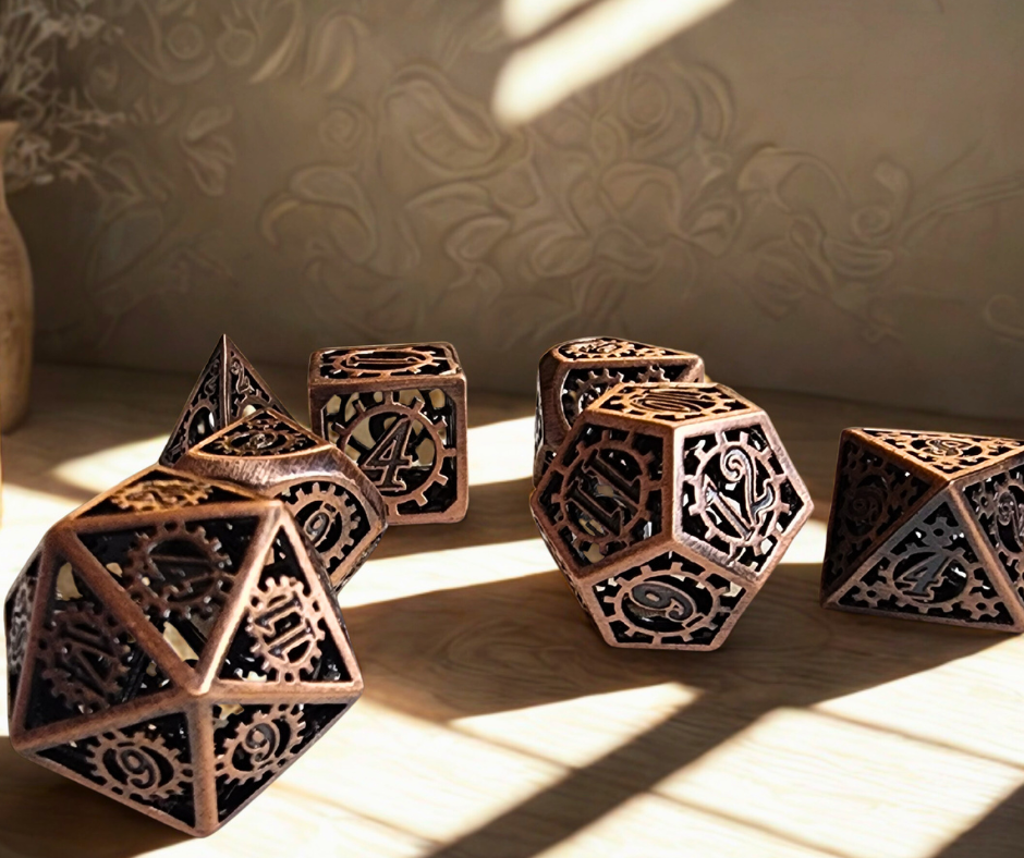 Clockwork Velocipedes Hollow Metal Dice Set