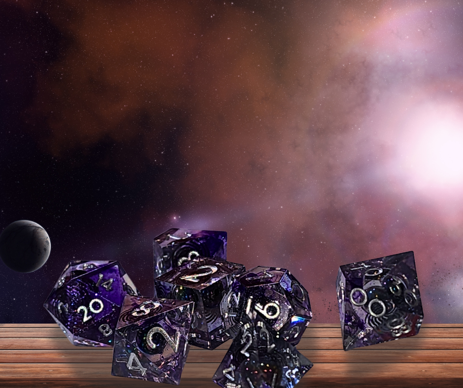 Planetary Vortex Sharp Edge Acrylic Dice Set