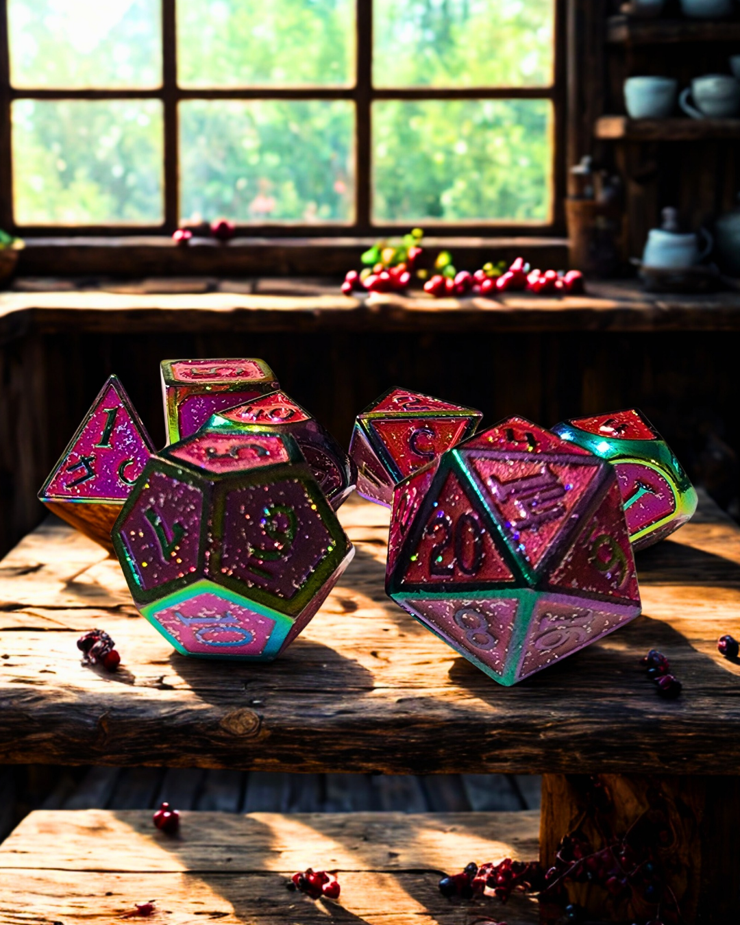 Iron Berry Solid Metal Polyhederal Dice Set