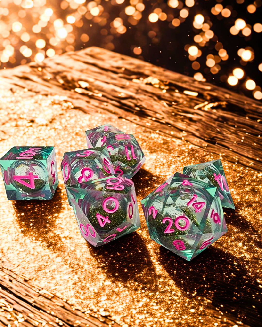 Glitter Bomb Liquid Core Polyhedral Dice Set