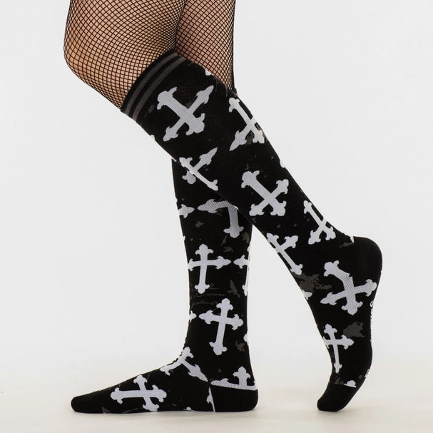 Gothic Crosses Knee High Socks