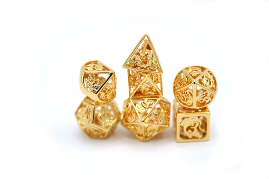 24K Gold Coated Hollow Metal Dragon Polyhedral Dice Set