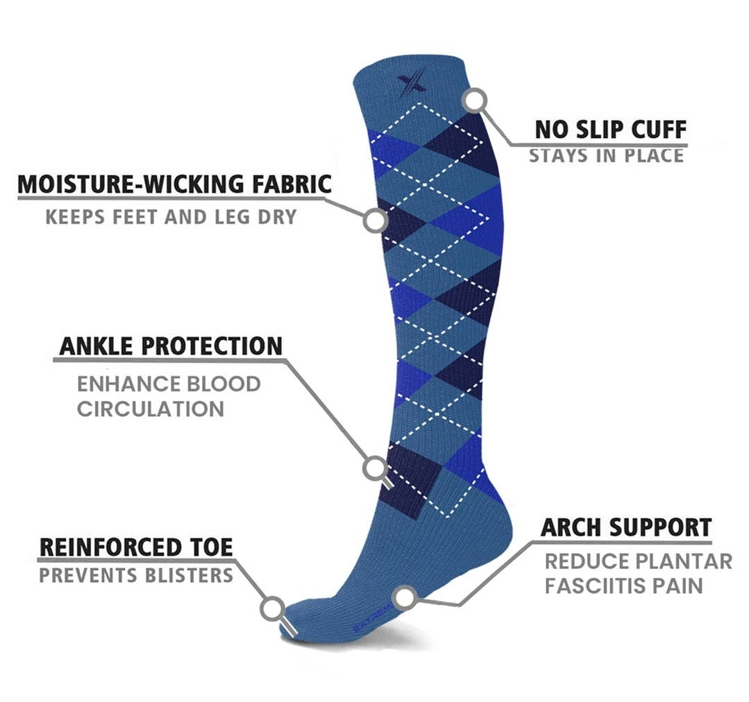 Blue Argyle Compression Socks