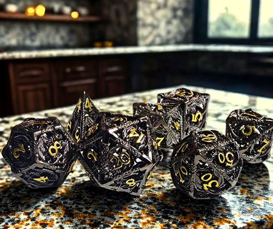 Burnished Justice Hollow Metal Polyhederal Dice Set