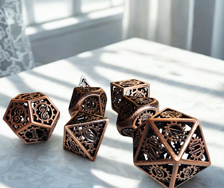Clockwork Velocipedes Hollow Metal Dice Set