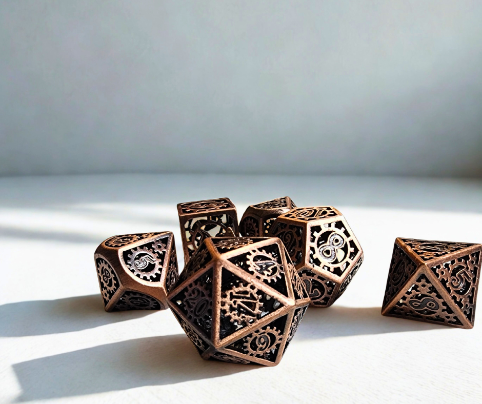 Clockwork Velocipedes Hollow Metal Dice Set