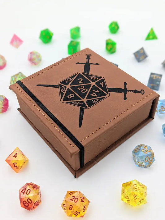 D20 Sword Vegan Leather Dice Box