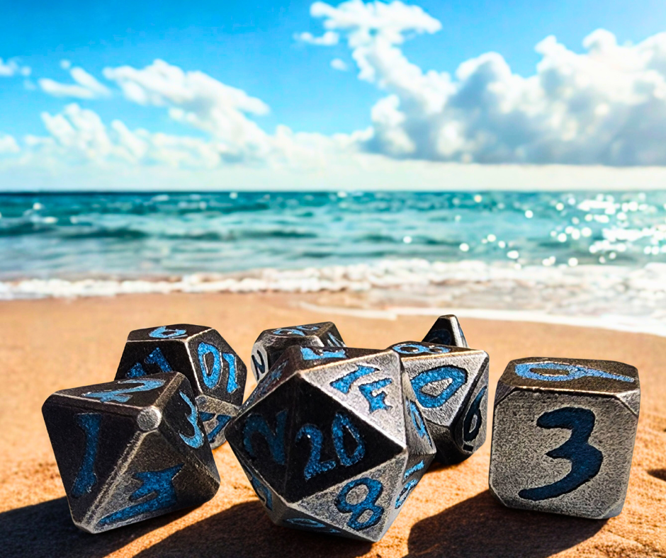 Luminescent Surf Solid Metal Polyhedral Dice Set