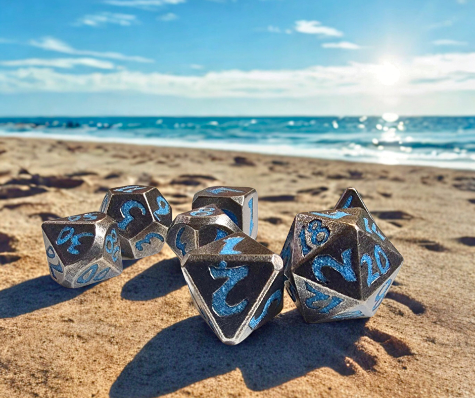 Luminescent Surf Solid Metal Polyhedral Dice Set