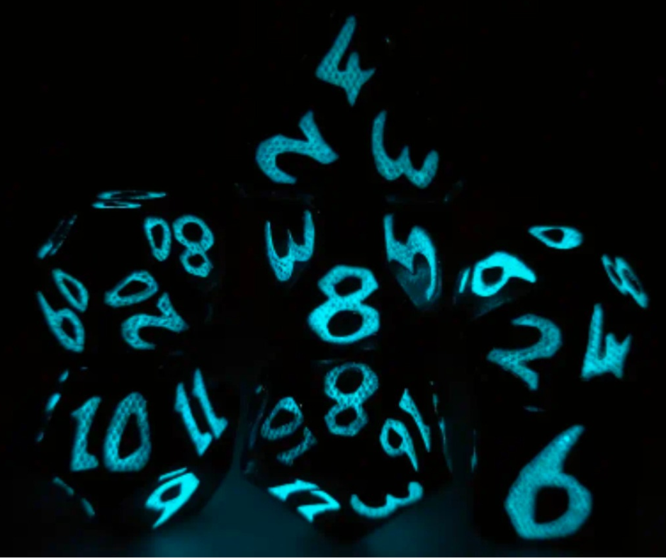 Luminescent Surf Solid Metal Polyhedral Dice Set