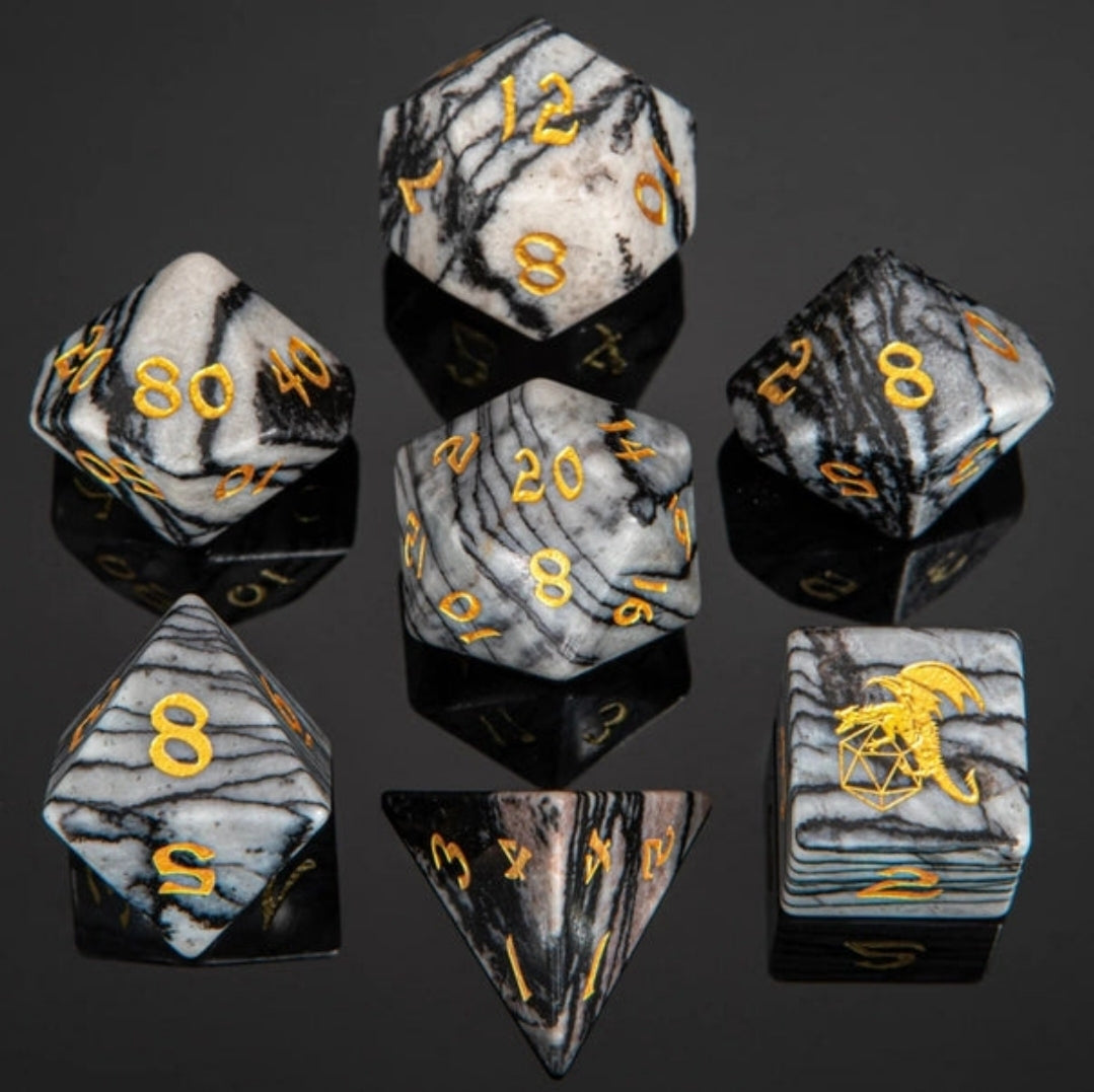 Dragon's Hoard Gemstone Polyhedral Dice Set - Black Agate