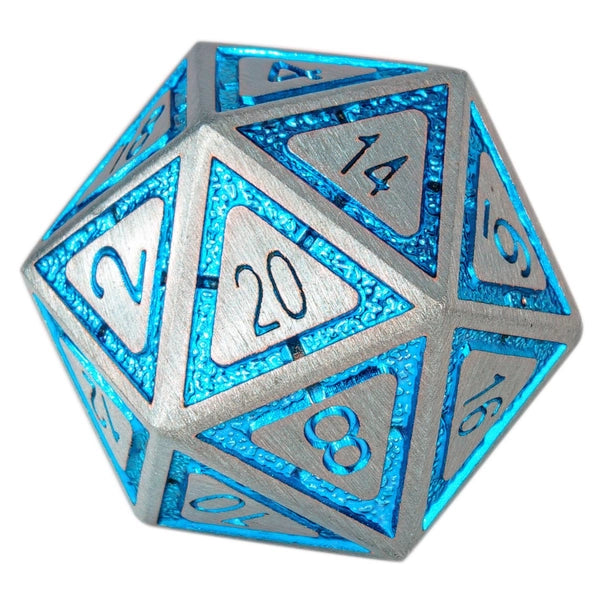 Silver with Blue Chrome Inlay Leyline Solid Metal Dice Set