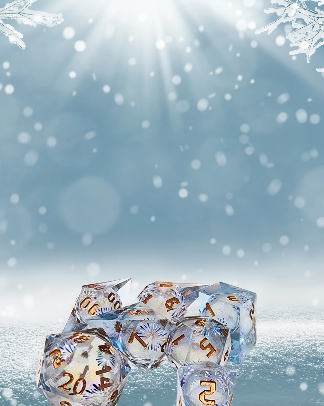 Winter Splinter Liquid Core Polyhederal Dice Set