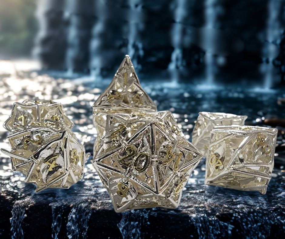 Elvish Heart Hollow Metal Polyhederal Dice