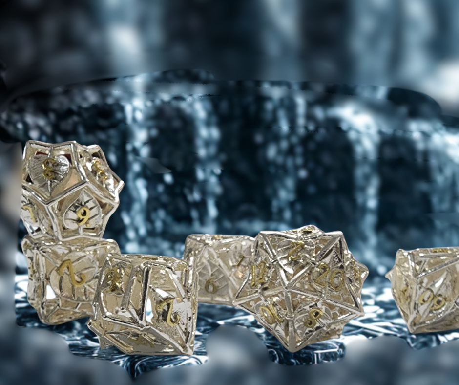 Elvish Heart Hollow Metal Polyhederal Dice