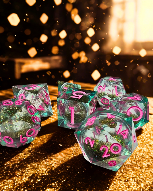 Glitter Bomb Liquid Core Polyhedral Dice Set