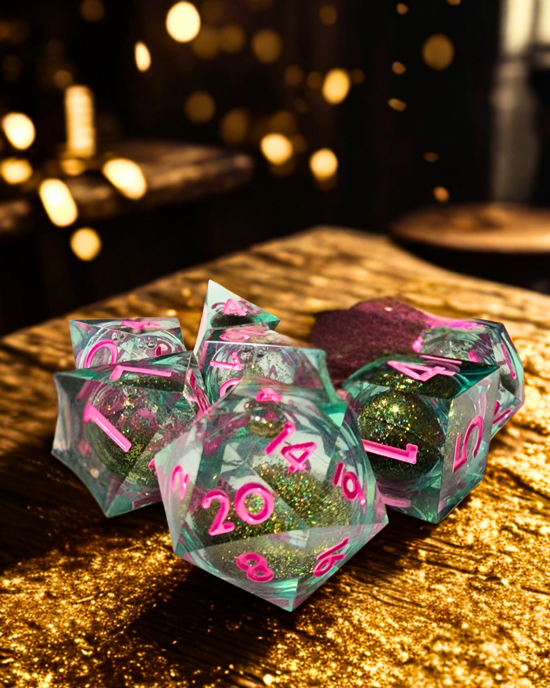 Glitter Bomb Liquid Core Polyhedral Dice Set