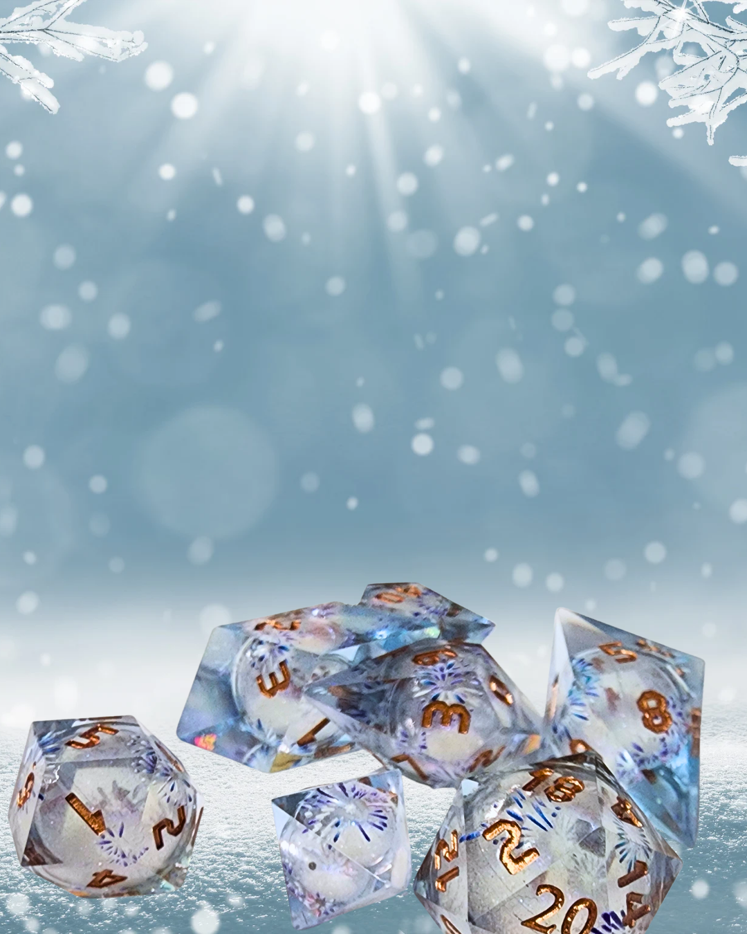 Winter Splinter Liquid Core Polyhederal Dice Set