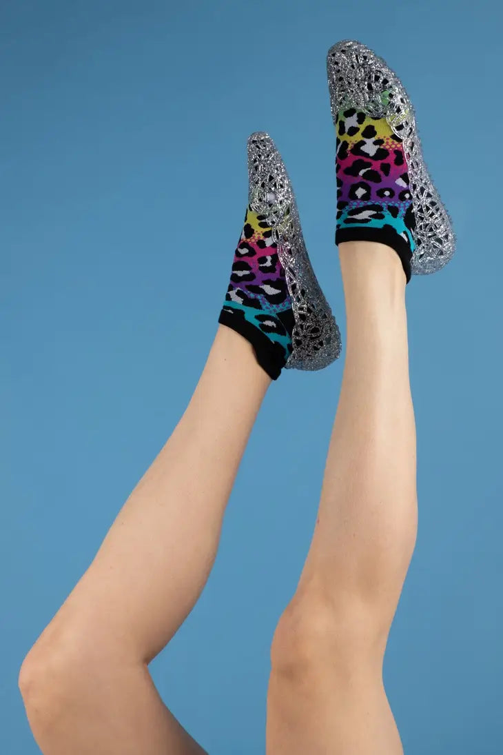 Rainbow Leopard Print Ankle Socks