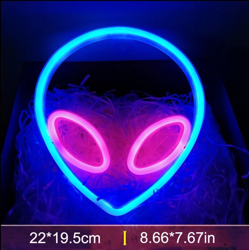 Neon Sign Alien Face Shaped Wall Hanging