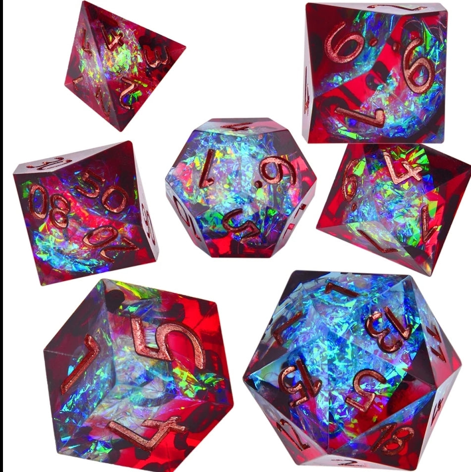 Red Chaos Polyhedral 7-Die Dice Set for Role Playing Dice Games