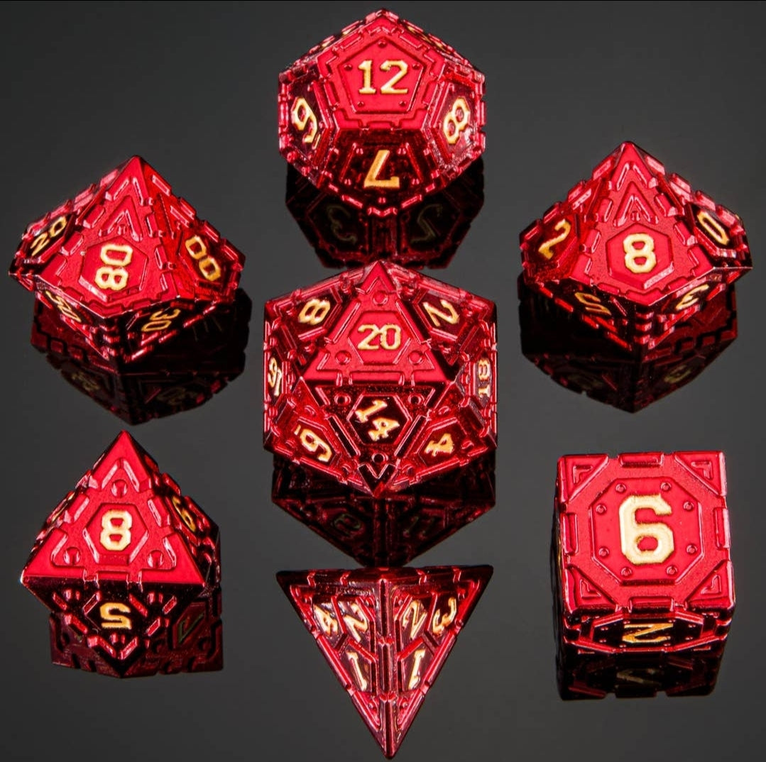 Solid Metal Red Star Map Polyhederal Dice Set